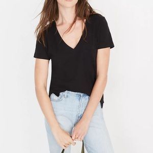 Madewell Whisper Cotton V-Neck Pocket Tee, black, small